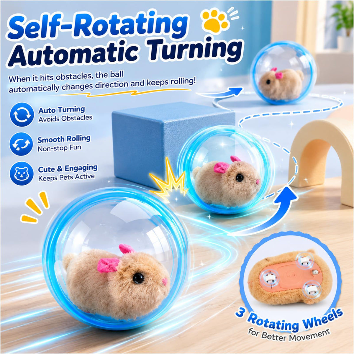 Ballon de chat interactif auto-roulant Réaliste Animal en mouvement automatique Rolli de chat