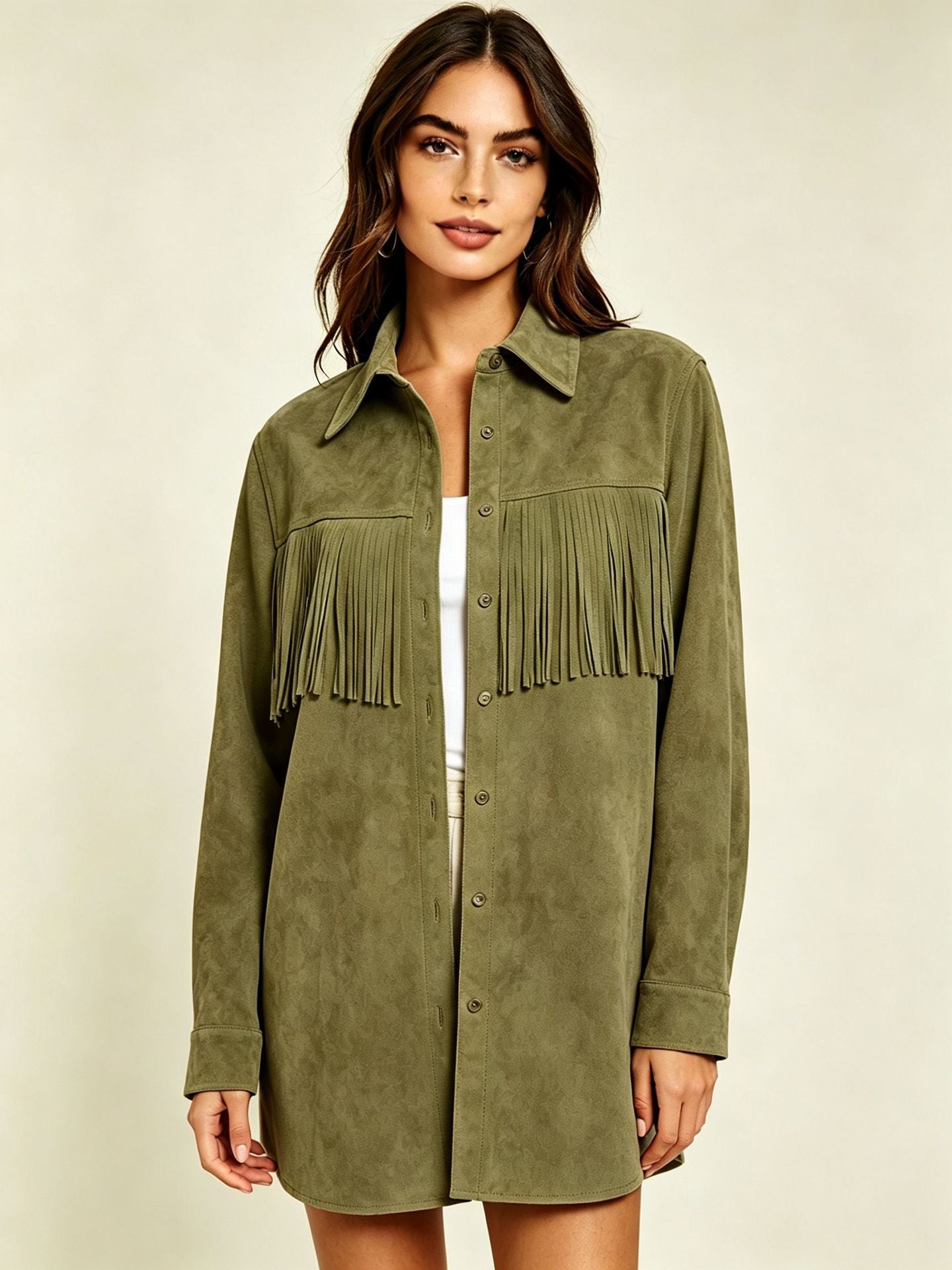 Femmes Suede Tassel Casual Shirt
