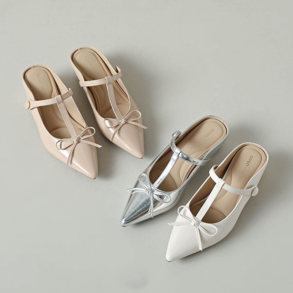 Femmes Élégantes Mini Bow T-Strap Slingback Mules matching Daily
