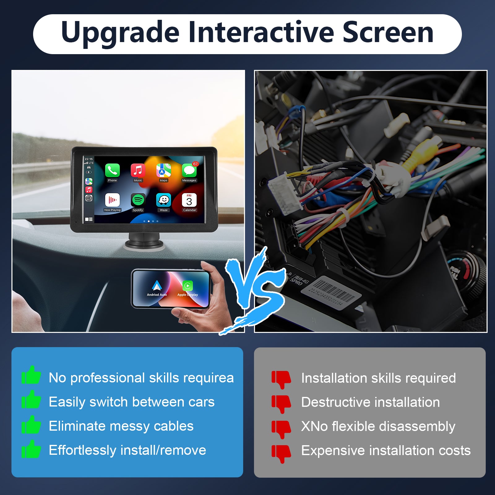 Voiture portable stéréo sans fil CarPlay et Android Auto