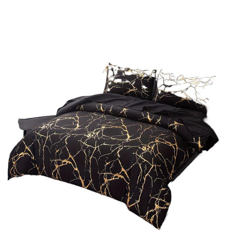 Couverture de couette et taies d'oreillers en marbre marbré doré