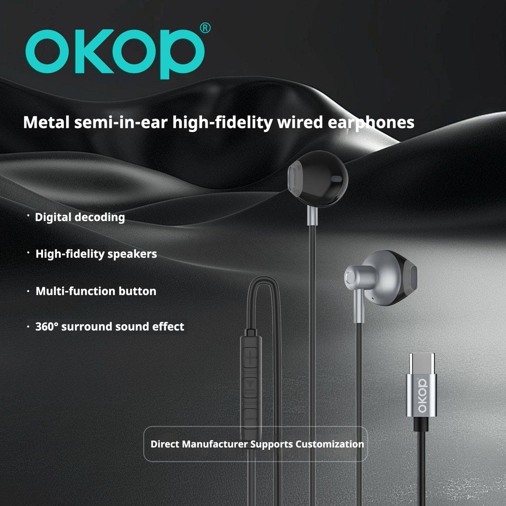 KP-238 Écouteurs filaires avec commandes en ligne Connecteur USB-C semi-en-oreille Conception haute volum