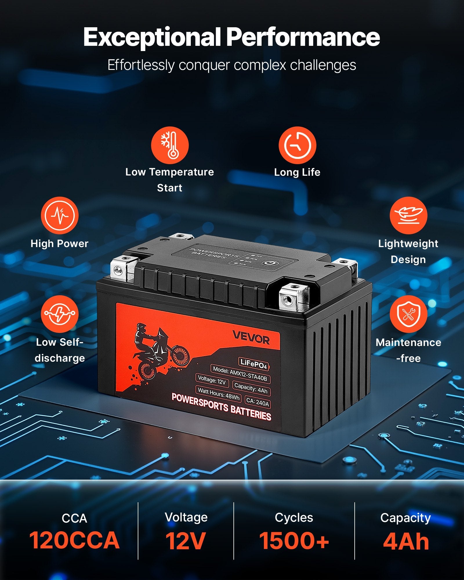 Batterie de moto 12V 4Ah YTX12-BS Batterie Powersports haute performance
