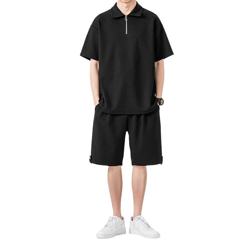 Polo Shirt Sports Shorts Trendy Solid Color Couple's Outfit