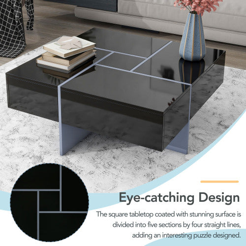 Table de café design unique avec 4 compartiments de rangement cachés