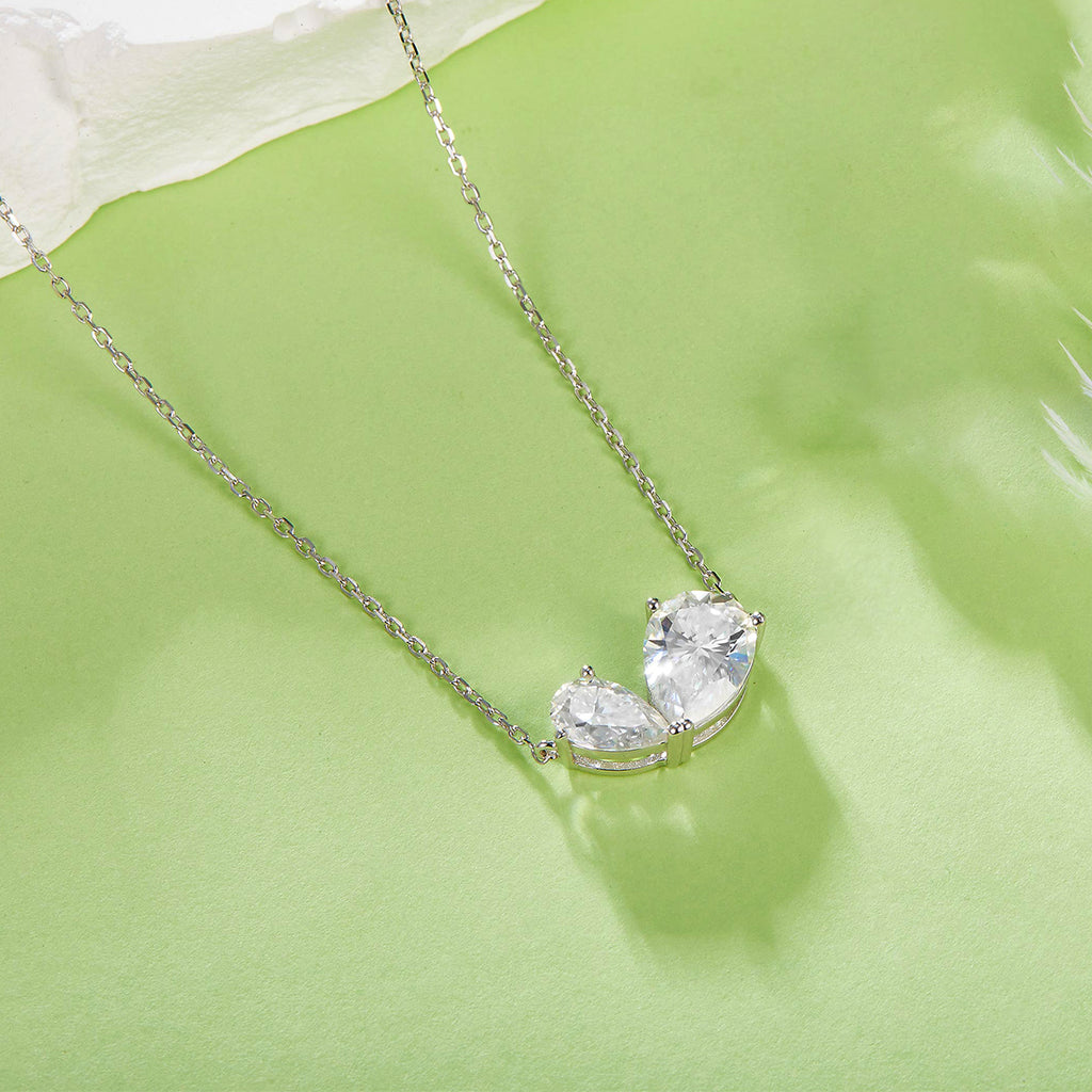 S925 Argent 3g Collier en moissanite de deux pierres