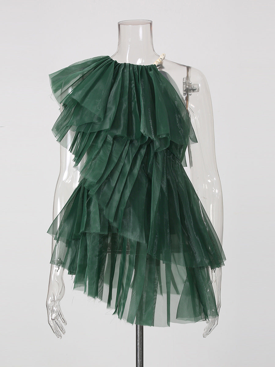 Mini-tunique en couches de tulle d'épaule