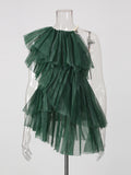 Mini-tunique en couches de tulle d'épaule