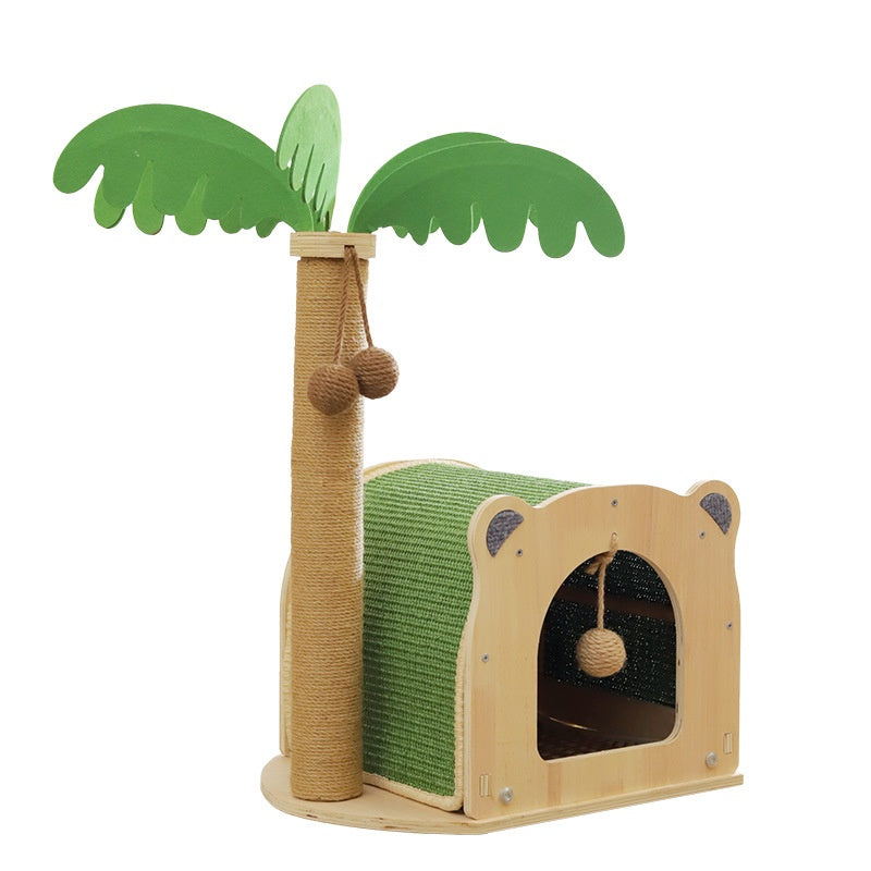 Bois de coco Lit de chat et cadre d'escalade Combo avec plate-forme de saut