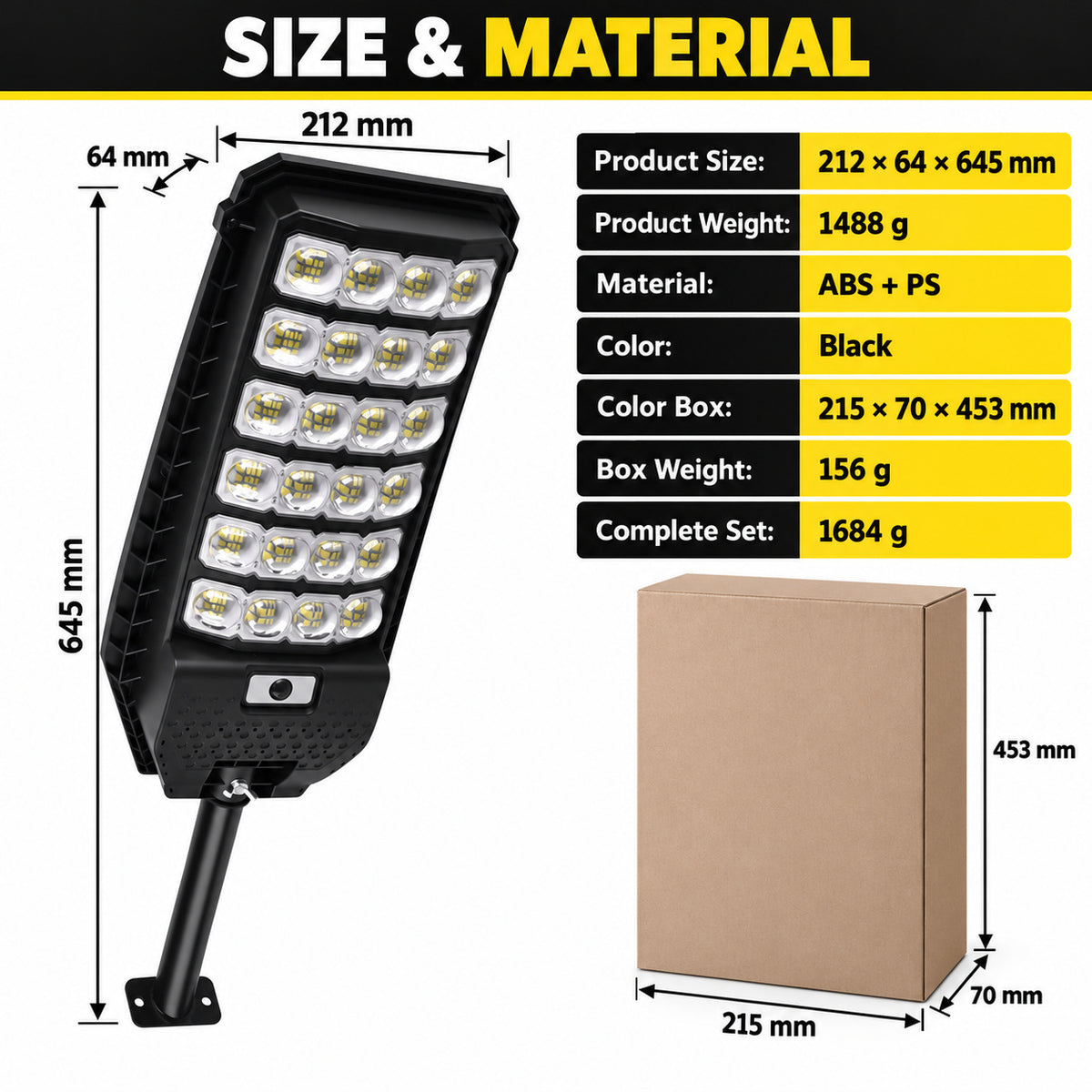Solar Powered Motion Sensor Outdoor Light W7208 6 Noir pour Garden Yard Street Wall LED