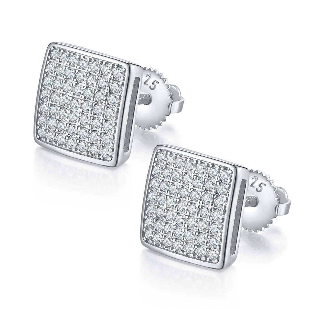 S925 Argent Sterling 98pcs D Couleur VVS1 Boucles d'oreilles carrées Moissanite 2.4g Vis Platinu