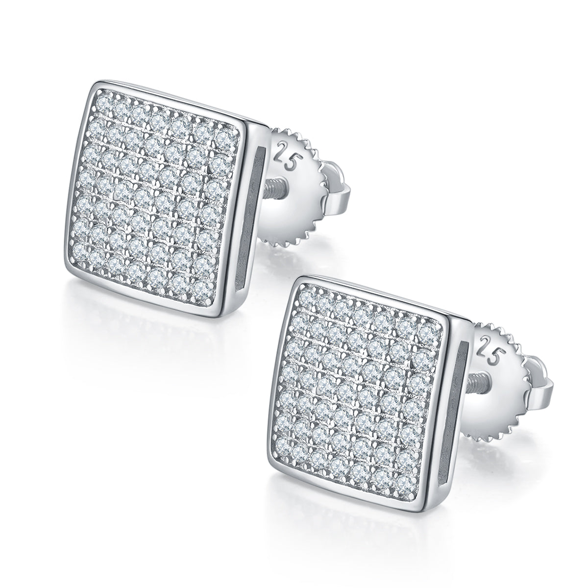 S925 Argent Sterling 98pcs D Couleur VVS1 Boucles d'oreilles carrées Moissanite 2.4g Vis Platinu