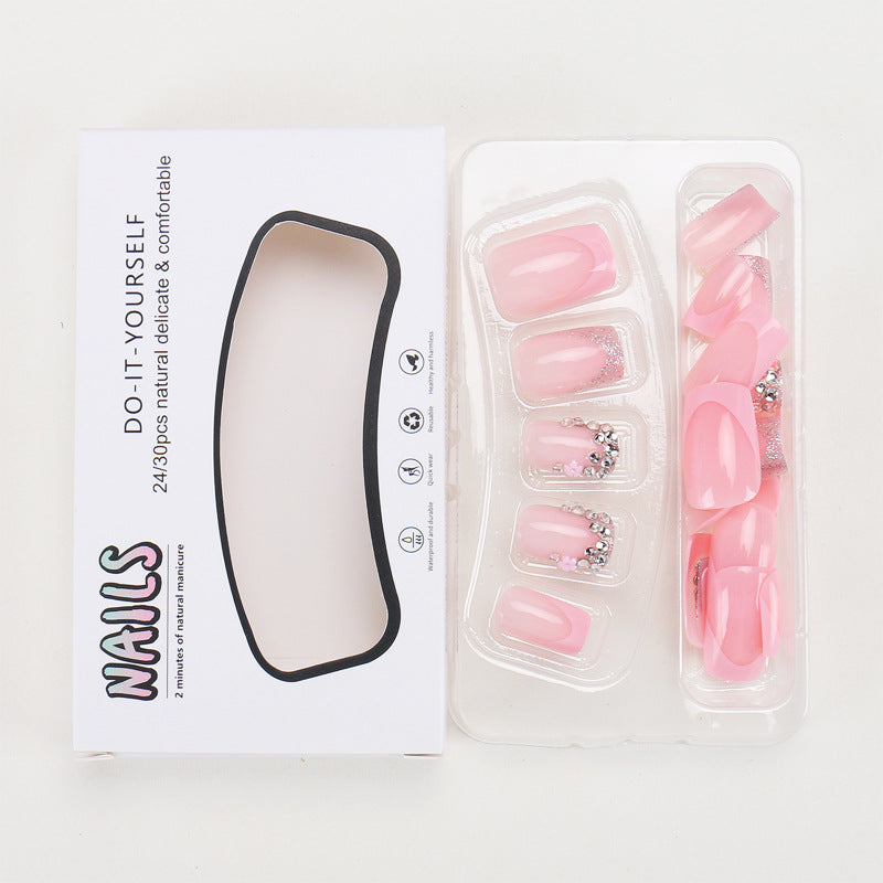 French Polka-Dot Strass ongles artificiels 24-pièces ensemble de conseils d'ongles finis pour un Chic