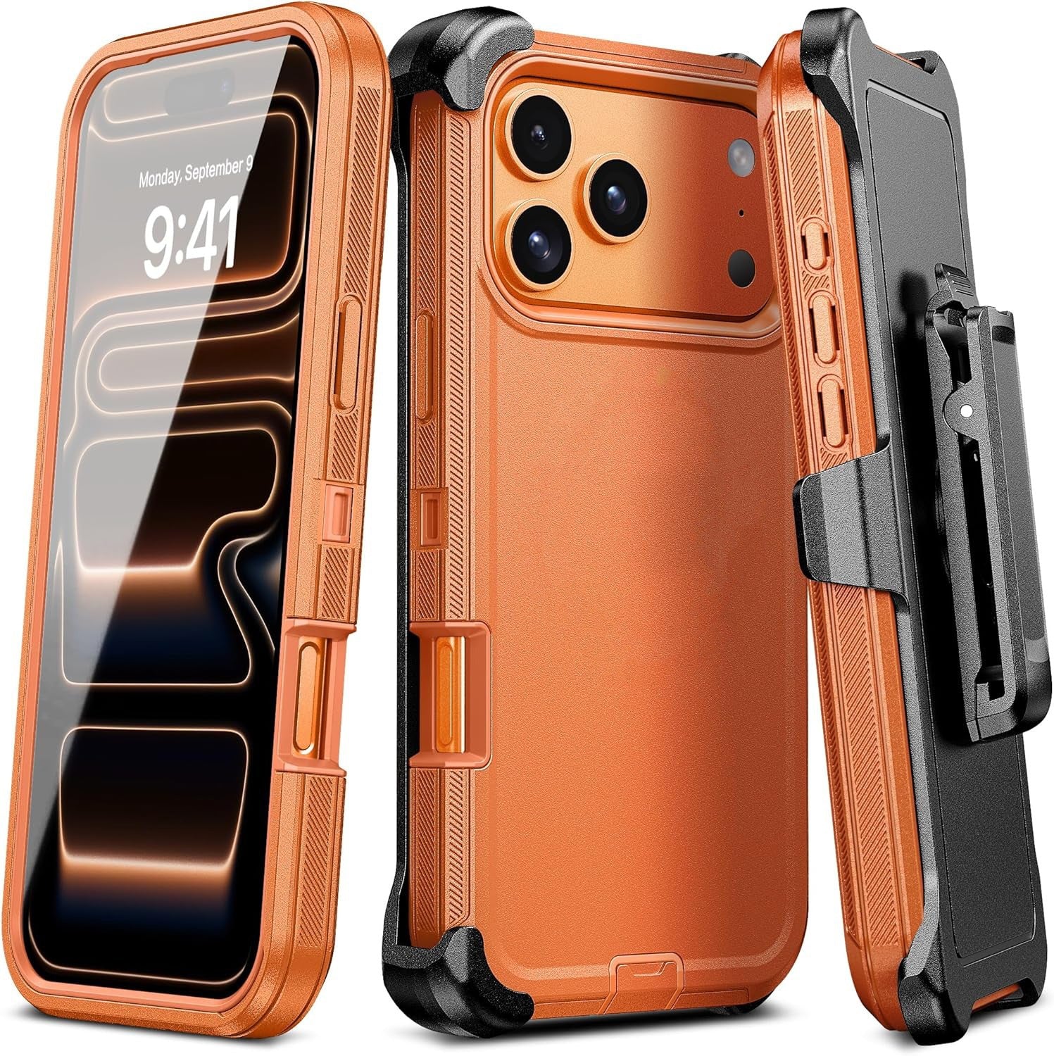 Trois cas de téléphone de preuve avec un support de clip de preuve de chute