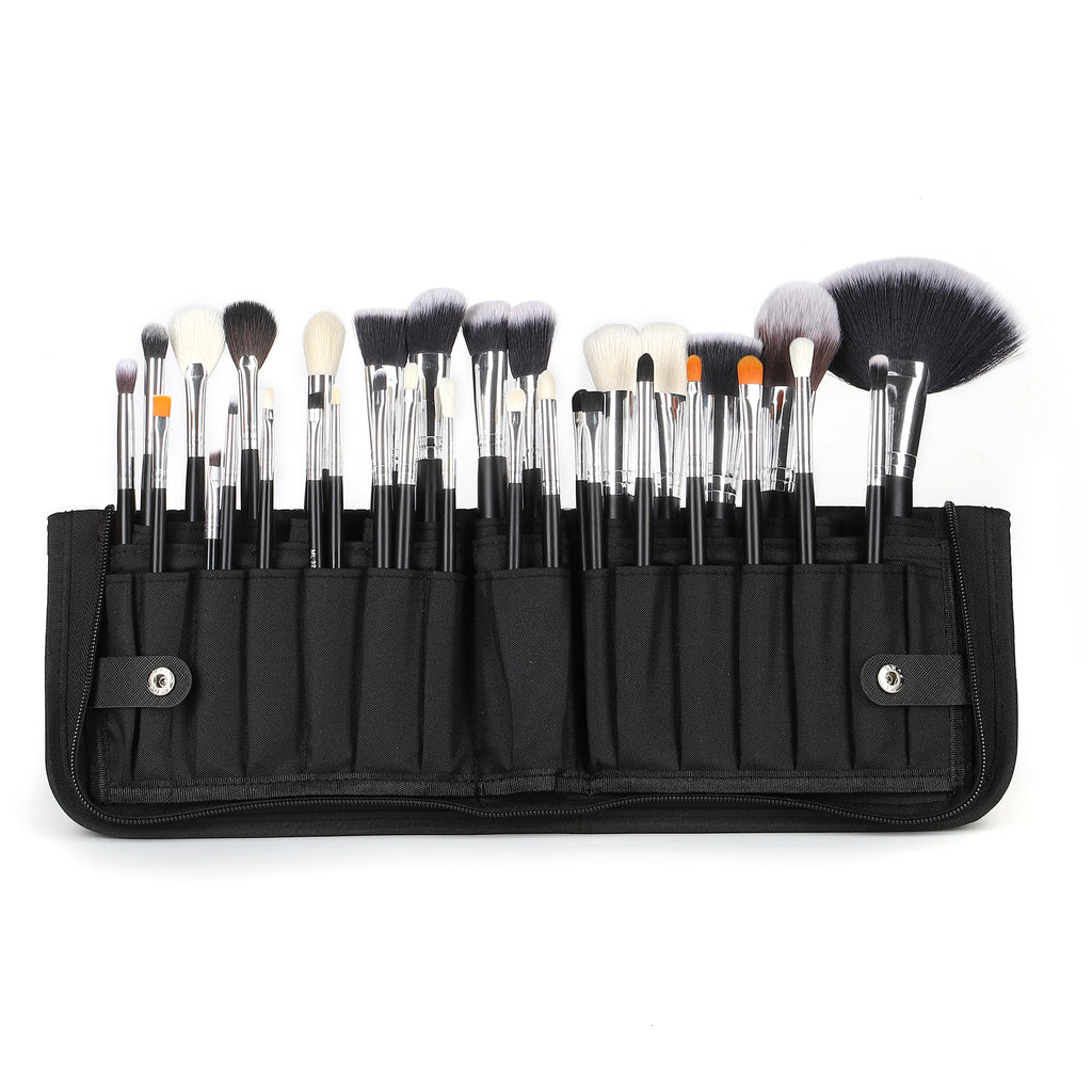 Vente Amazon Can Bulk 32 PCs Brush Suit Brush simple maquillage Sac en cuir avec poignée en bois
