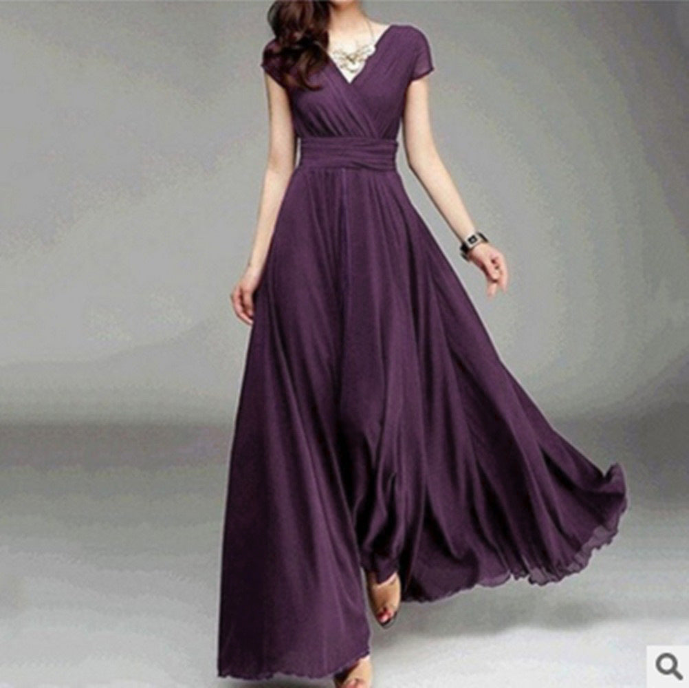 Robe à manches courtes en col V à manches courtes pour femmes