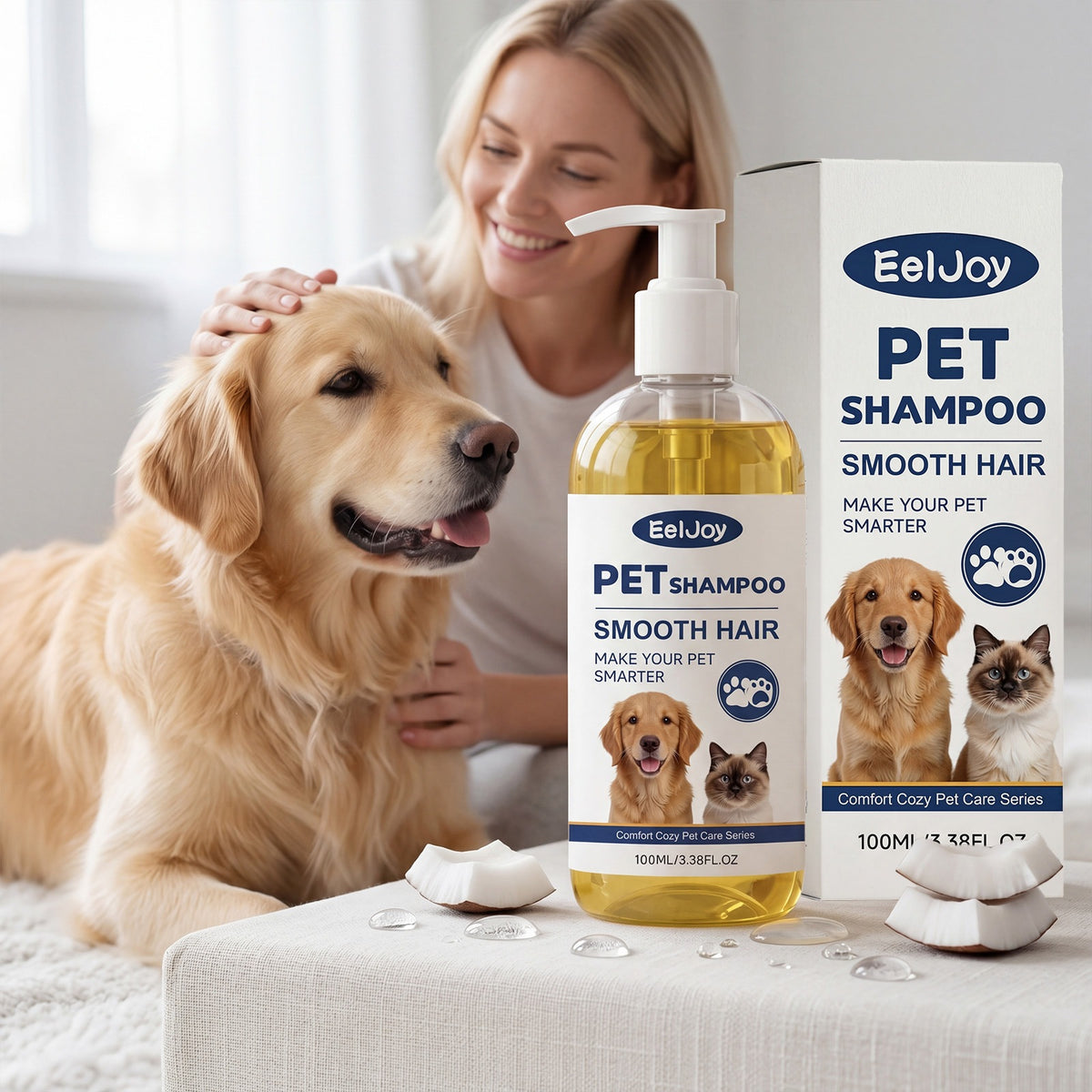 Eeljoy Pet Coconut Oil Shampooing Nettoie doucement les cheveux des animaux