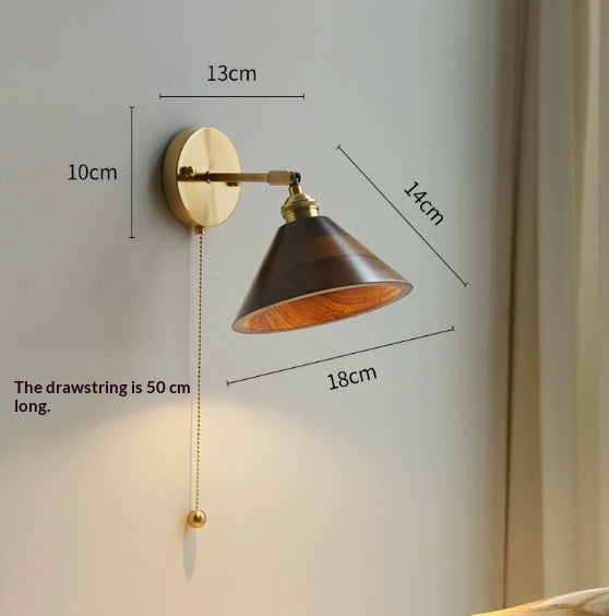 Lampe murale à chaîne de traction chambre à noyer noir
