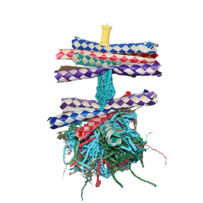 Papier strié coloré et Rattan Tissage bois Gnawing Bird Cage Décoration