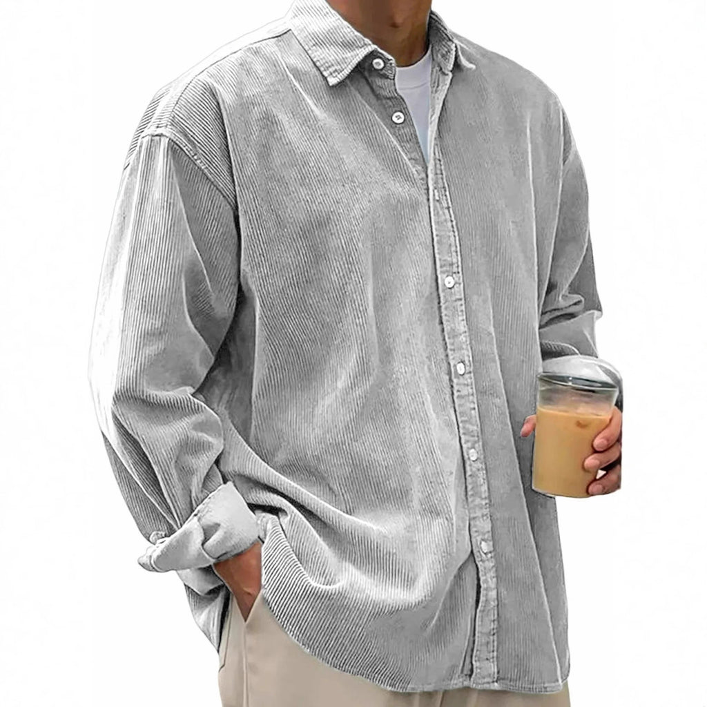 European And American Men's Casual Loose Solid Color Corduroy Lapel Shirt Indépendant Site