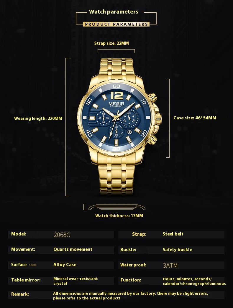 Montre Quartz étanche multifonctionnelle Business Sports