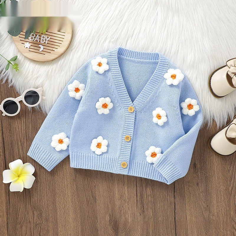 Enfants Mignon Handmade 3D Flower Knitted Cardigan