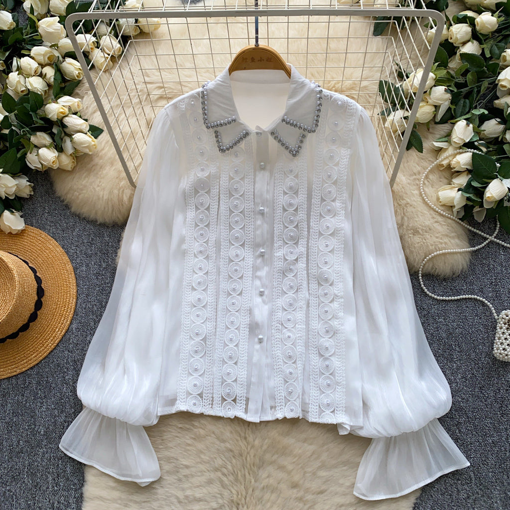 Blouse perlée douce et respirante de style français