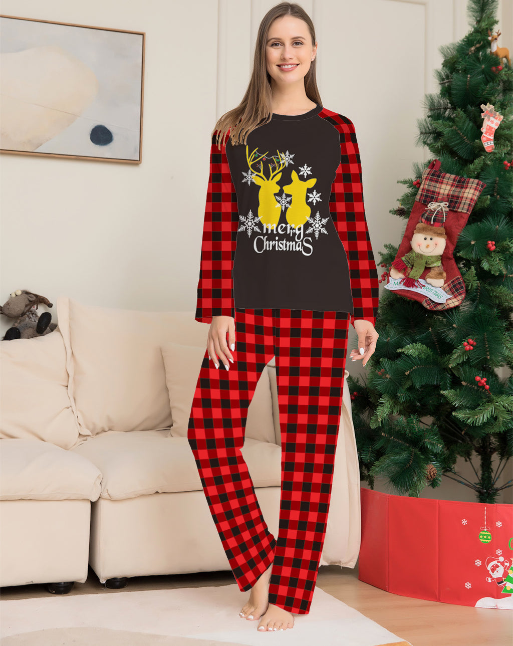 Golden Deer Imprimer Christmas Parent Child Pajama Set