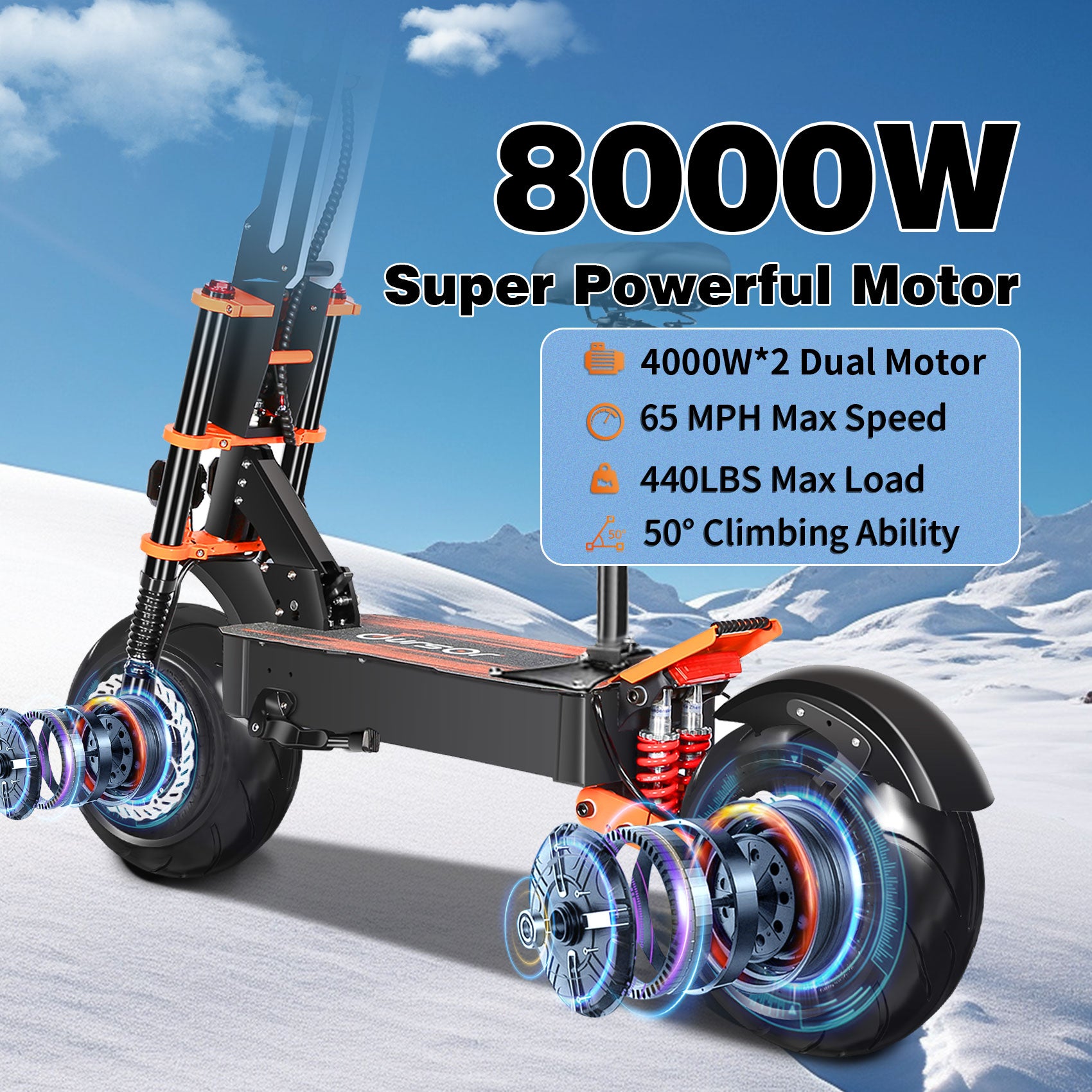 Scooter électrique de commutation X8 avec roues de 13 pouces et pneus sur route de 32 Mph