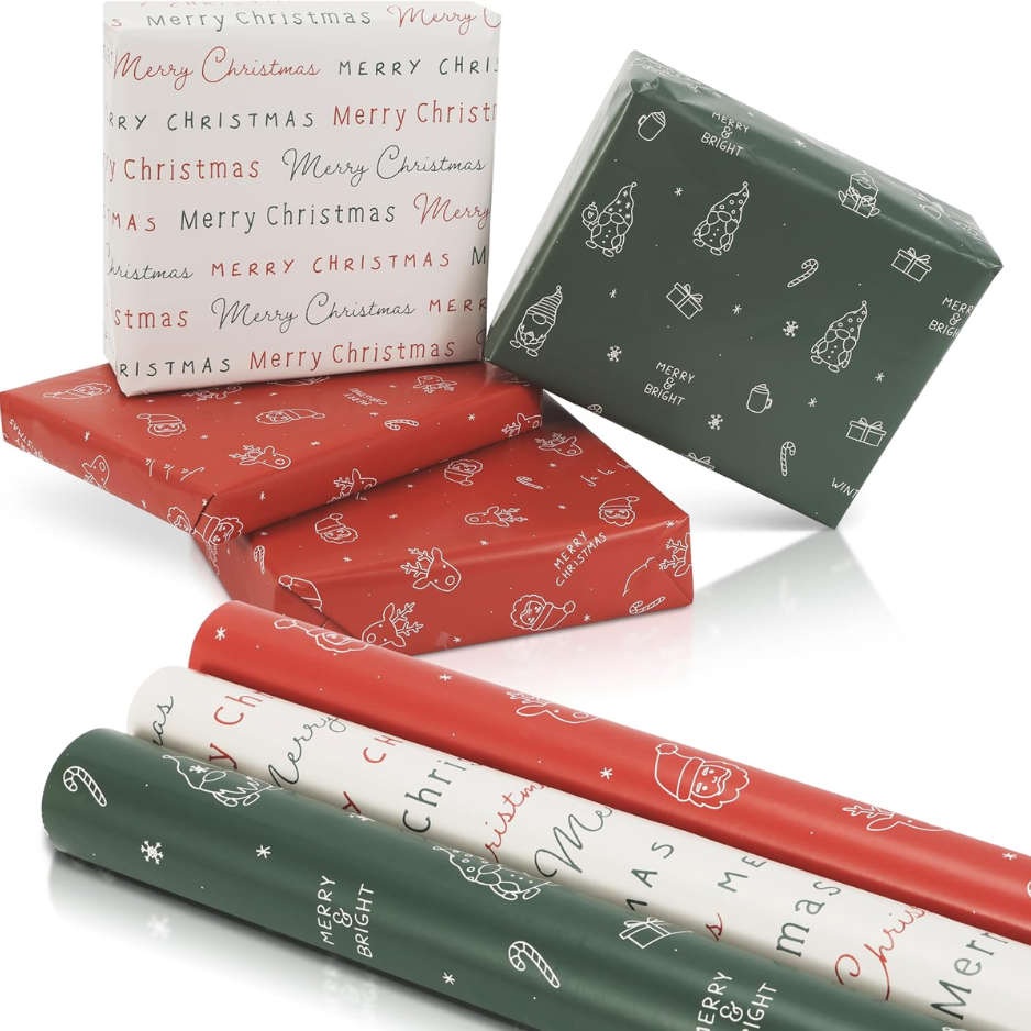 Magnifiques rouleaux de papier d'emballage cadeau de Noël pour cadeaux de petite et moyenne taille