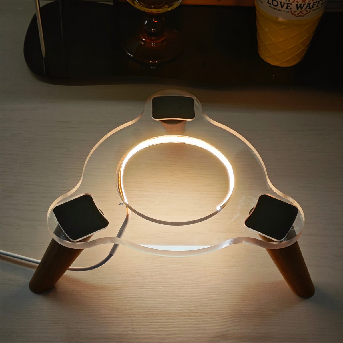 Support de base audio en verre cristal Bois massif