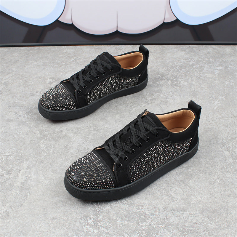 Sneakers de mode respirants bas-haut pour hommes Strass Rouge Fond
