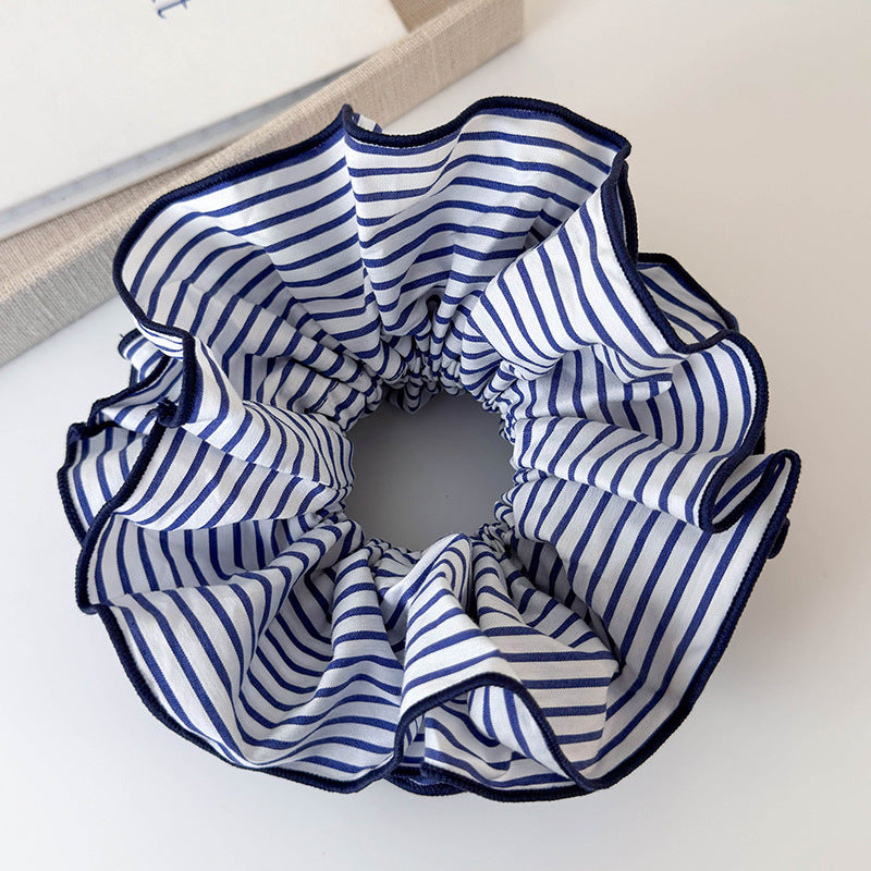 Sweet Blue rayé double couche Grande bague de cheveux intestinale Accessoires de cheveux tout-match