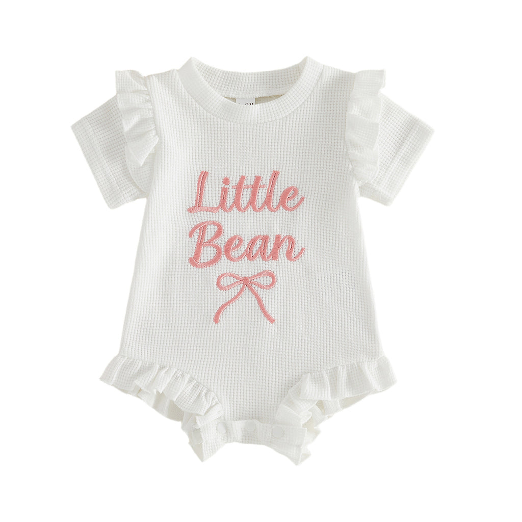 Letter-print pour filles Waffle-knit Romper