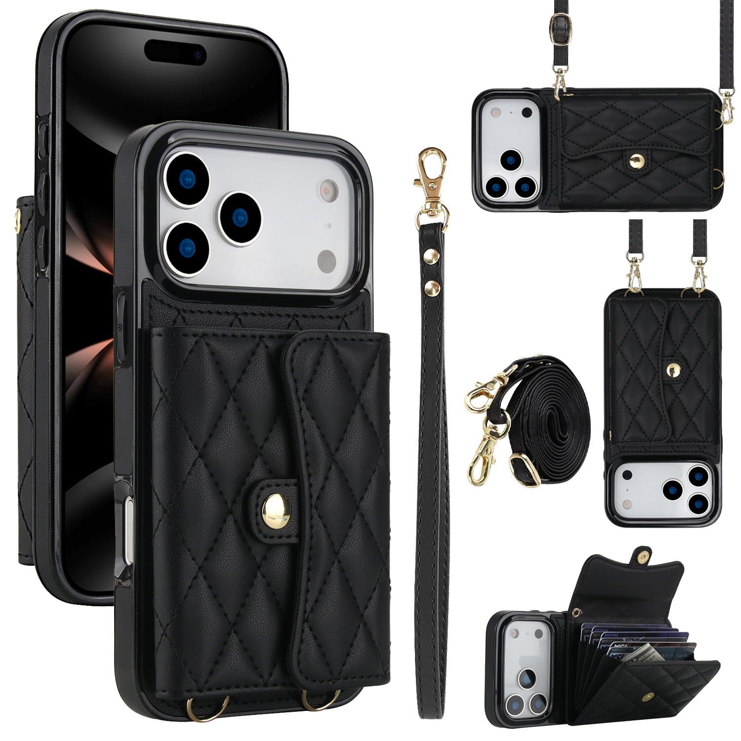 Coque de téléphone Protection en cuir Couvre-corps bandoulière Style Chanel