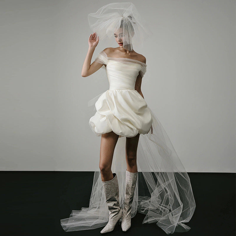 Robe de mariée légère hors-épaule Blanc Court