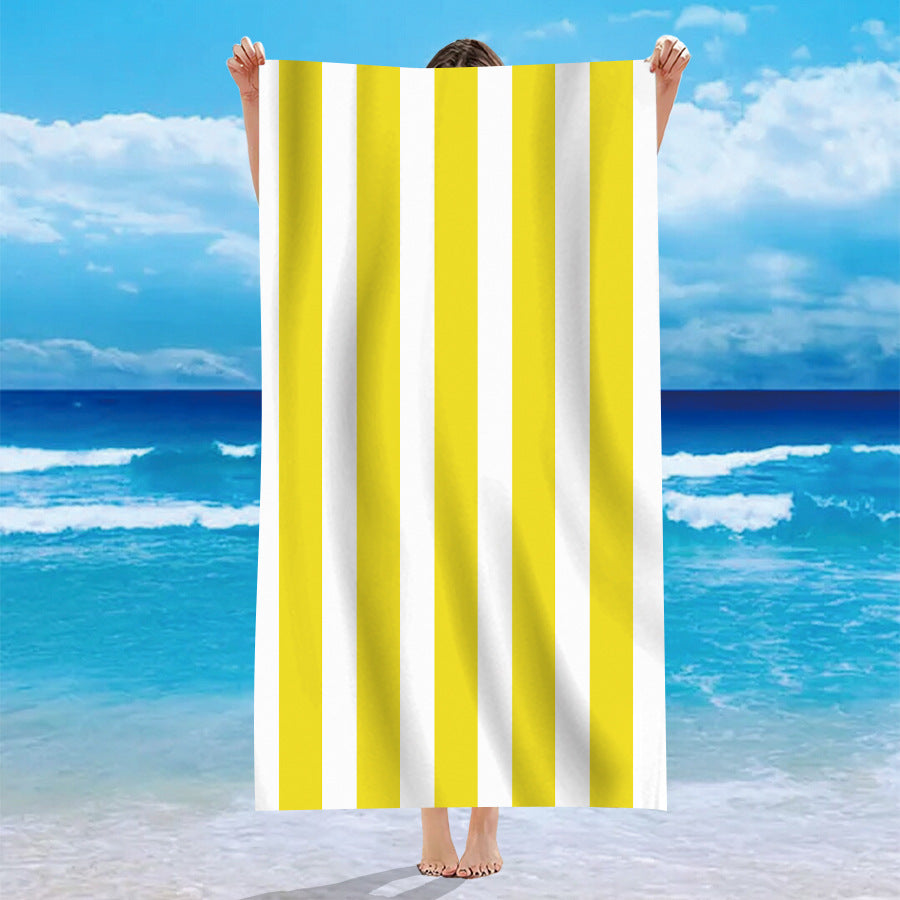 Velours à face unique Personnalisé modèle rayé Serviette de bain de plage Microfibre