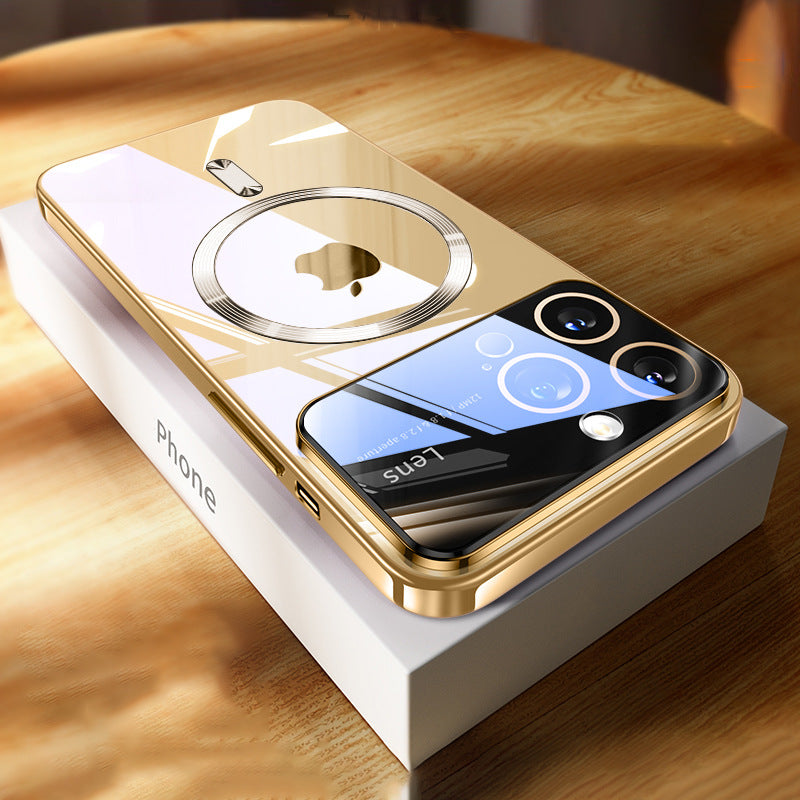 Coque de téléphone Magnetic Transparent Plating Grande fenêtre Silicone Protection Couverture