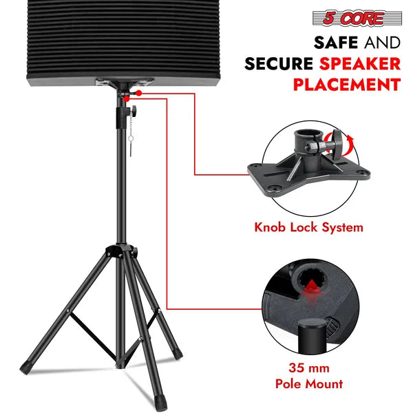 5 Core Speaker Stand Pair Hauteur réglable Universal PA DJ Tripod Studio Monitor Stands H