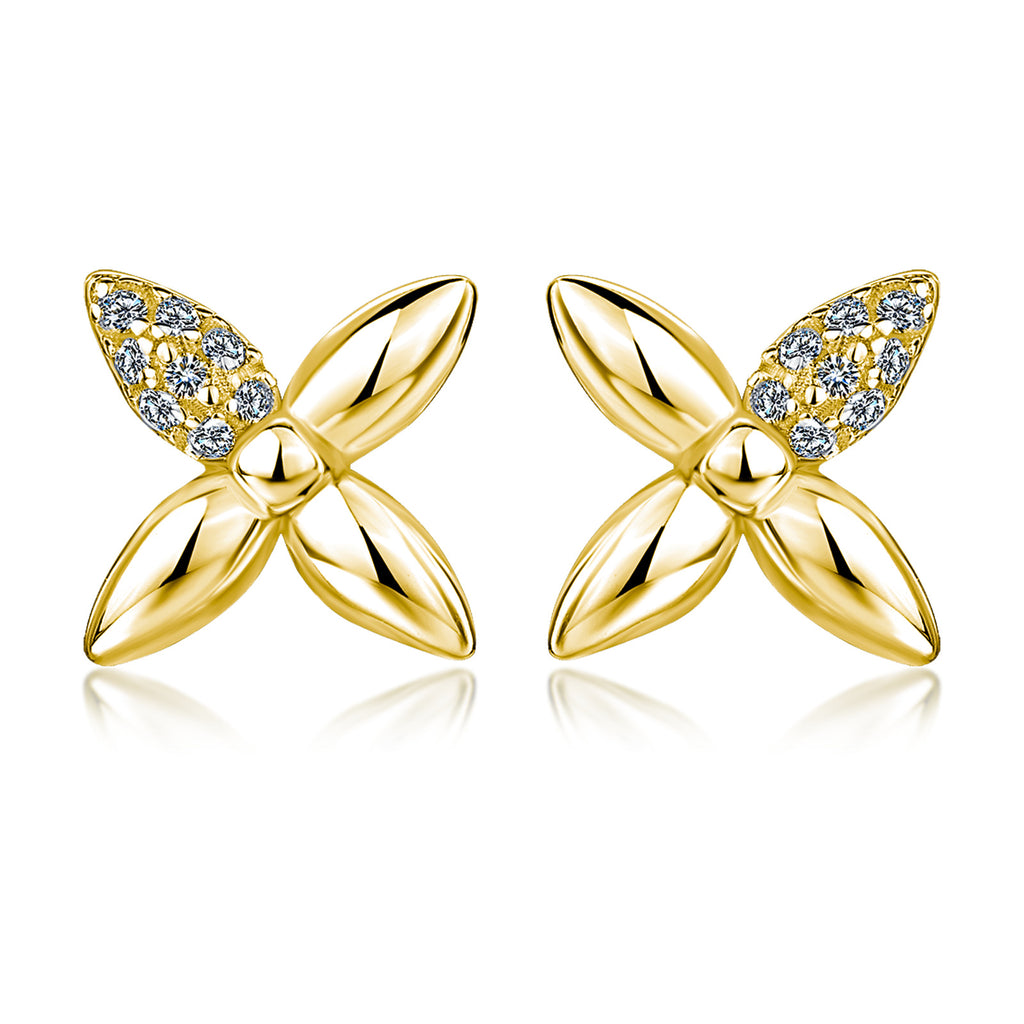 S925 Boucles d'oreilles en argent sterling à quatre feuilles