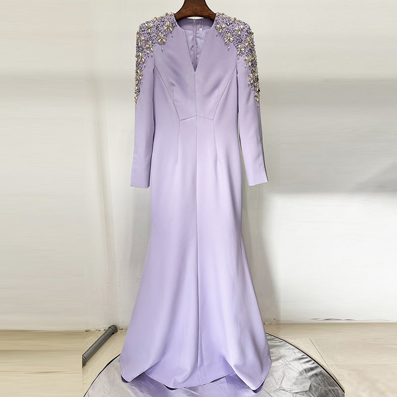 Heavy Industry Beaded Diamond Front Slit Mini Trail Dress