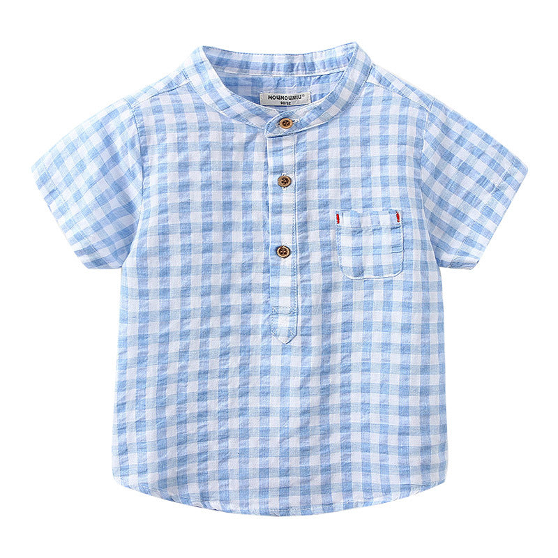 Chemise à manches courtes en coton bleu pour enfants