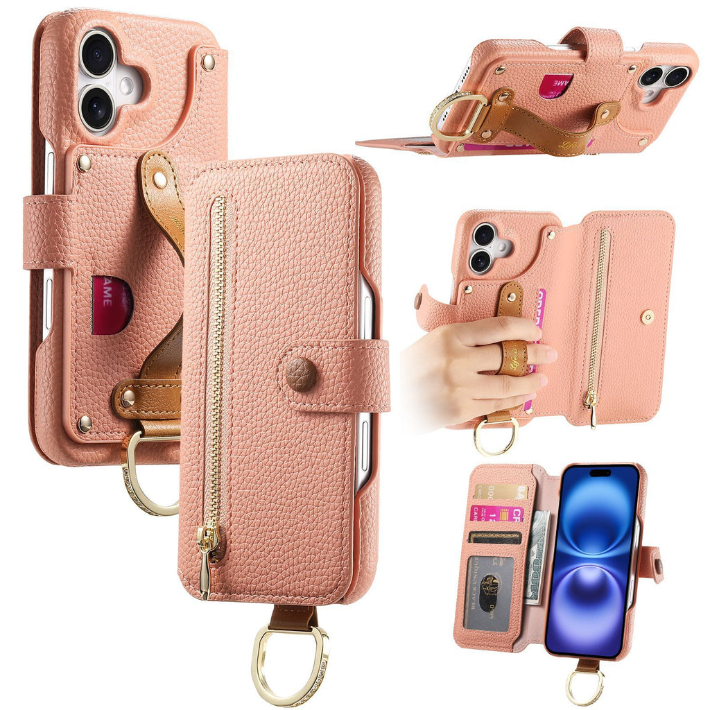 Litchi cuir de grain dos collant Flip téléphone en cuir Case