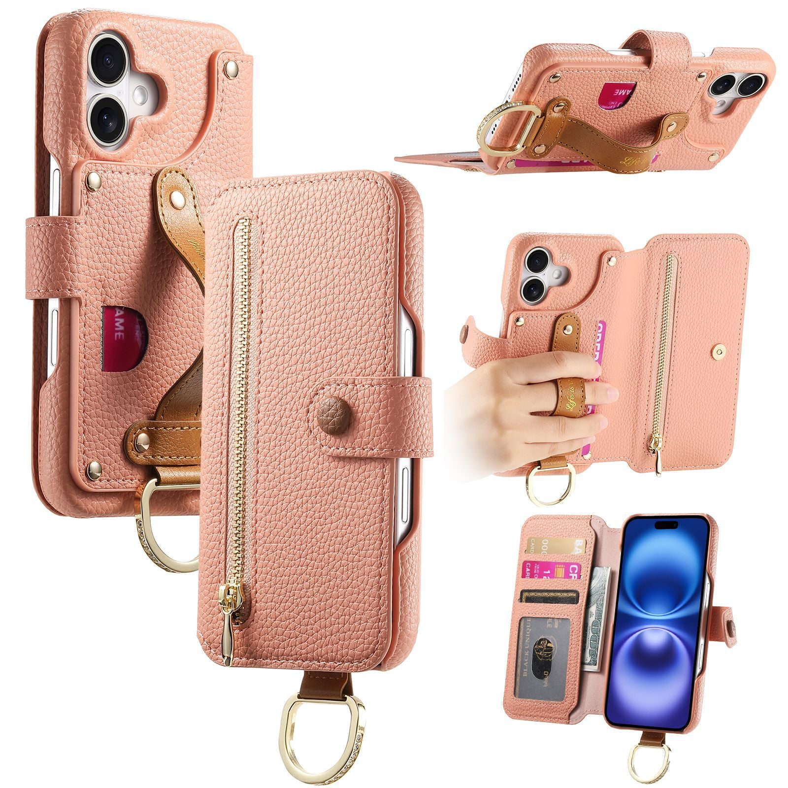 Litchi cuir de grain dos collant Flip téléphone en cuir Case