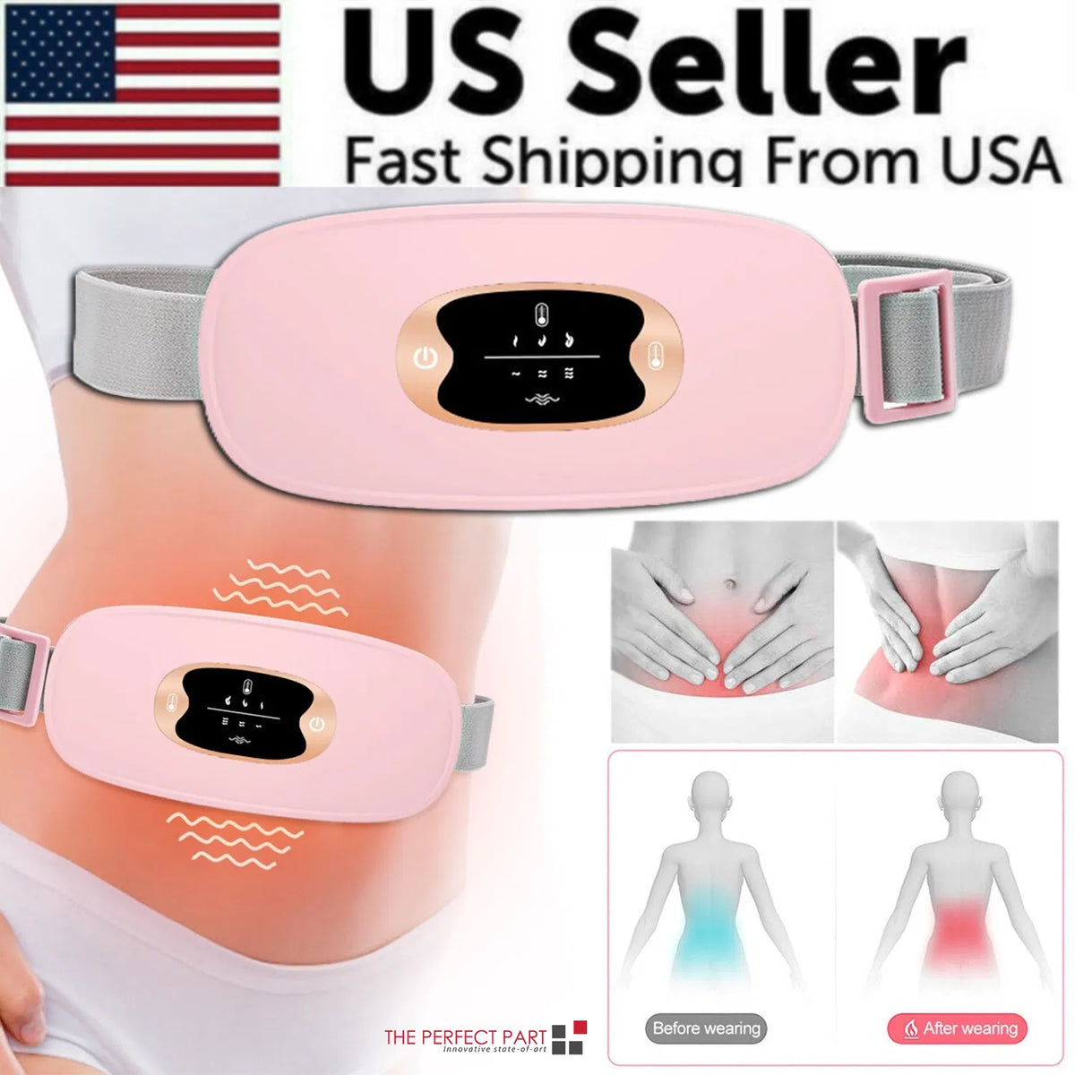 Ceinture de coussinet de vibration pour le chauffage électrique pendant la période de soulagement de la douleur Crampes US