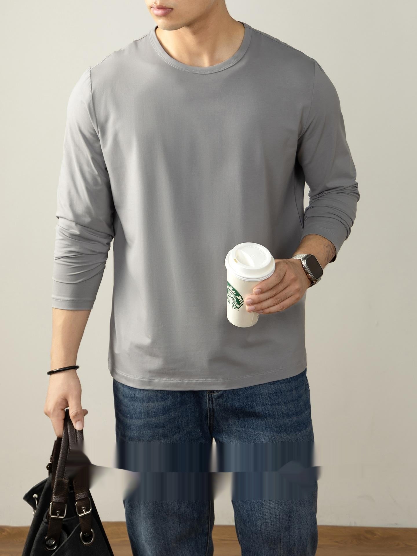 T-shirt en coton à manches longues Langan Modal pour hommes