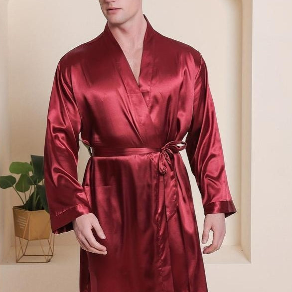 Peignoir en soie imprimé pour hommes Simulation Peignoir en soie