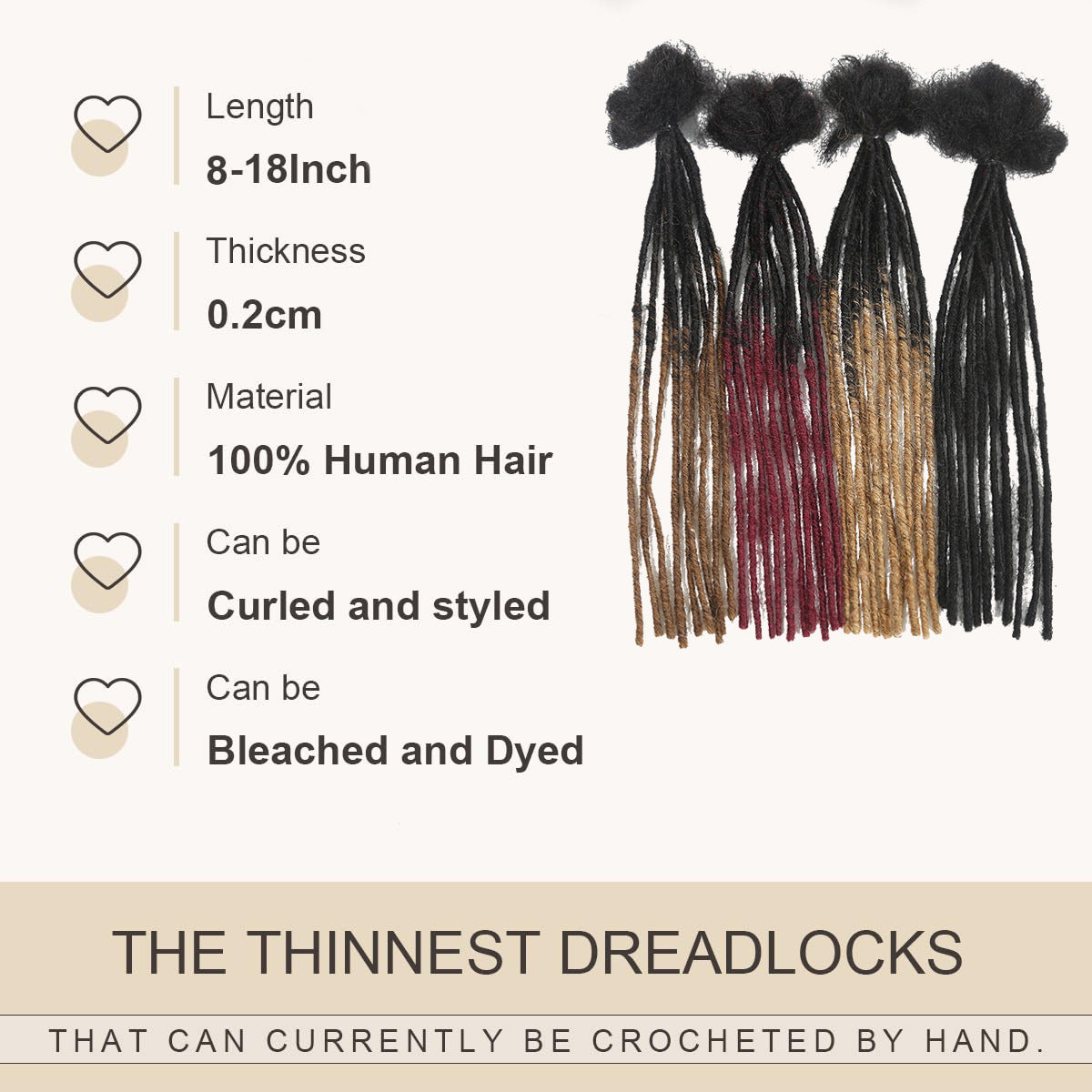 Dreadlocks cheveux humains Dreadlocks africains à la main