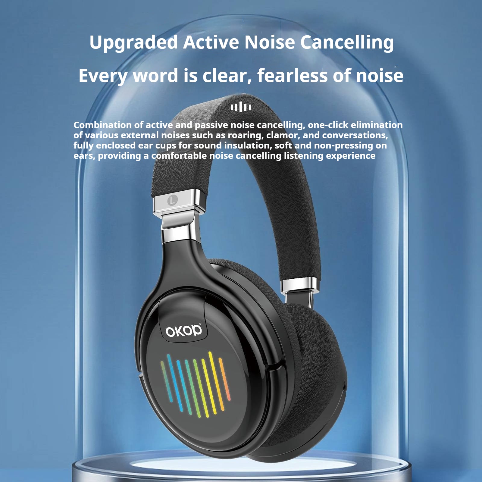 KP-H103 En stock Sur oreille Casque Bluetooth Éclairage ambitant pliable RGB Bruit actif