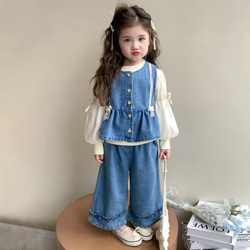 Pantalons de printemps à trois pièces pour filles Veste et large-lég